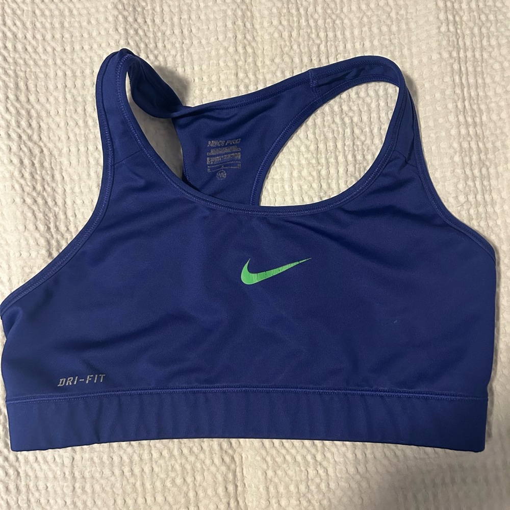 Nike Blue and Green Sports Bra with Racerback Design